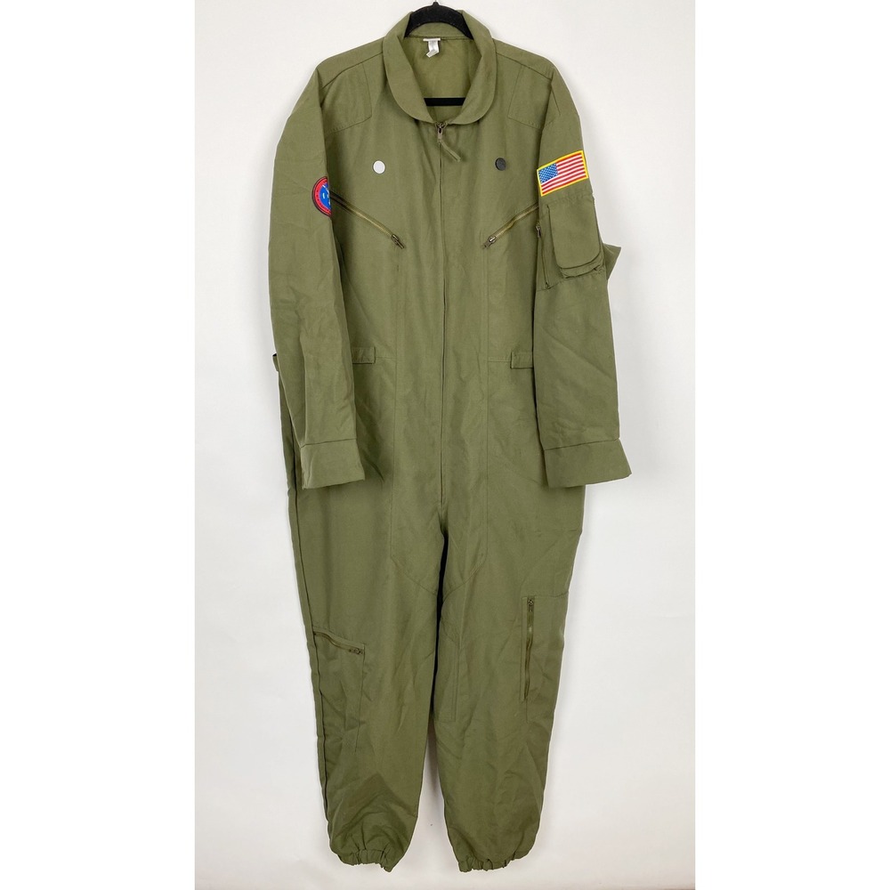 Top Gun Maverick Flight Suit Patches Jumpsuit Mens Adult Large Olive Green